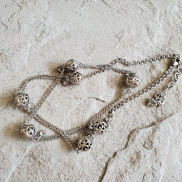 Vintage Bundle of 2 Brighton Silver Long Layering Station Necklaces - Picture 9 of 14